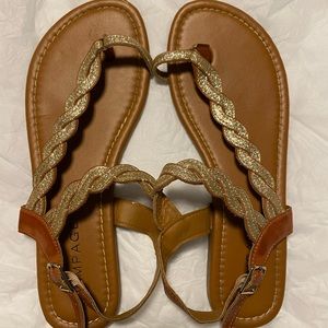 Rampage Gold Glitter Braided Sandals